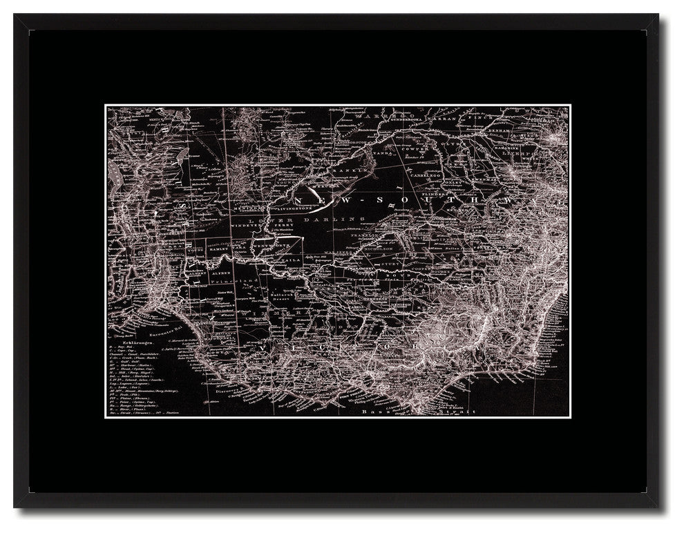 Australia Old Vivid Sepia Map Print On Canvas With Black Custom Frame, 16" X 21"