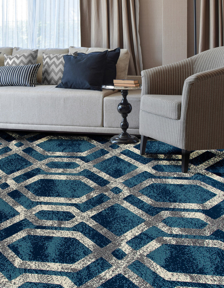Bastille Fretwork Blue/Gray 2'2"x3'11" Area Rug