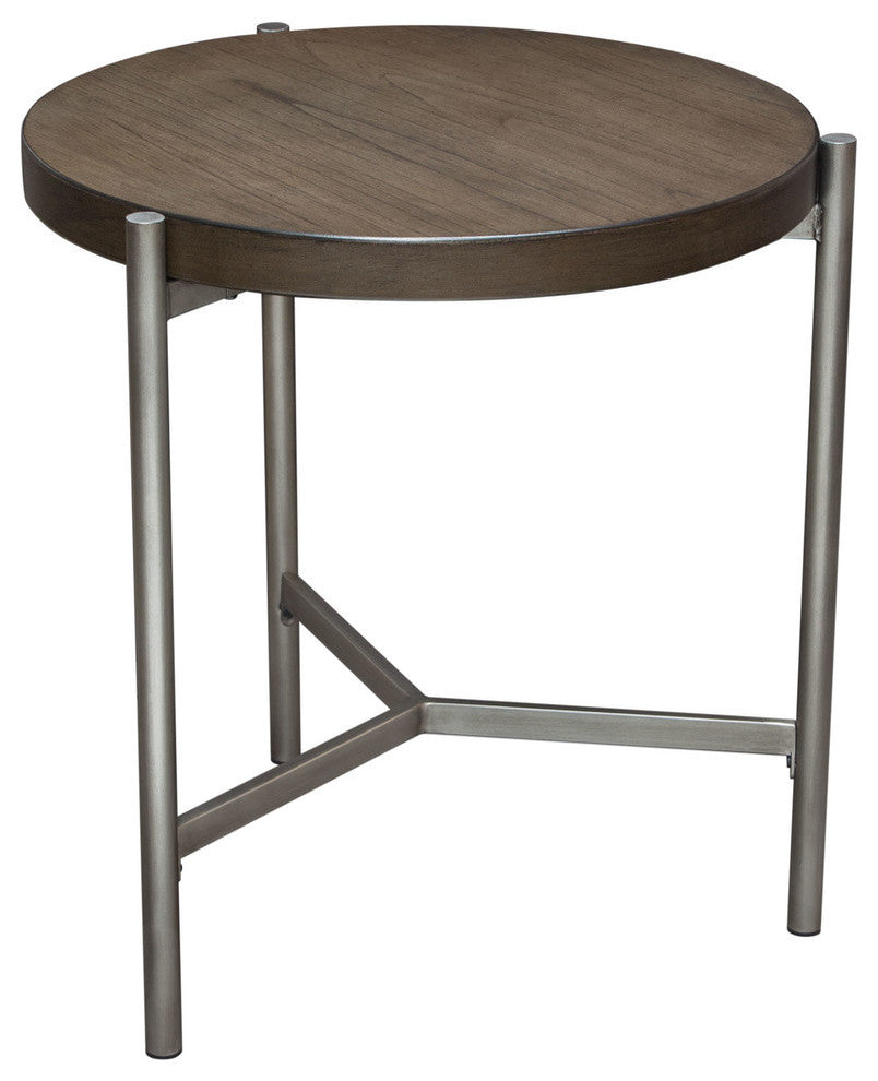 A2od 22" Round End Table With Brushed Metal Base, Silver