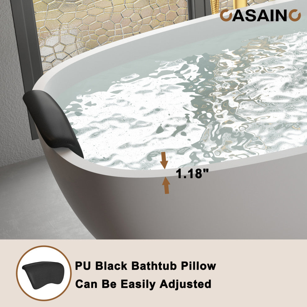 71in White Solid Surface Freestanding Soaking Bathtub with Drain