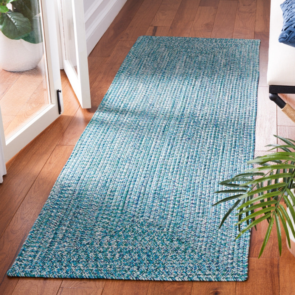 Safavieh Braided BRA201 Rug Machine-Washable, Teal/Green, 2'3"x22'