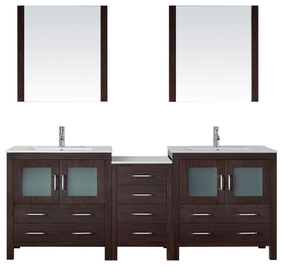 Dior 82" Double Bathroom Vanity, Espresso, White Ceramic