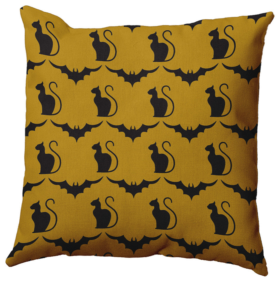 16" x 16" Cats and Bats Decorative Throw Pillow, Autumn Gold