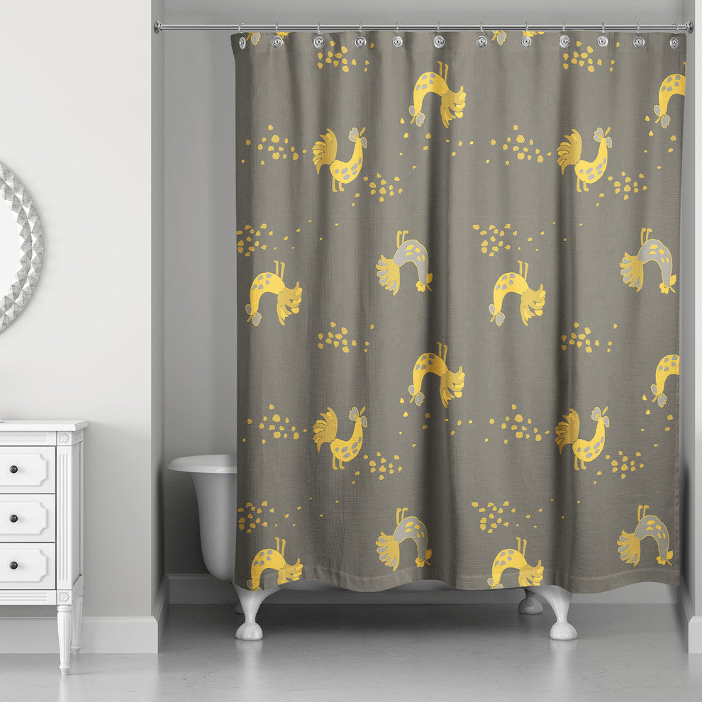 Rooster Pattern in Yellow Shower Curtain