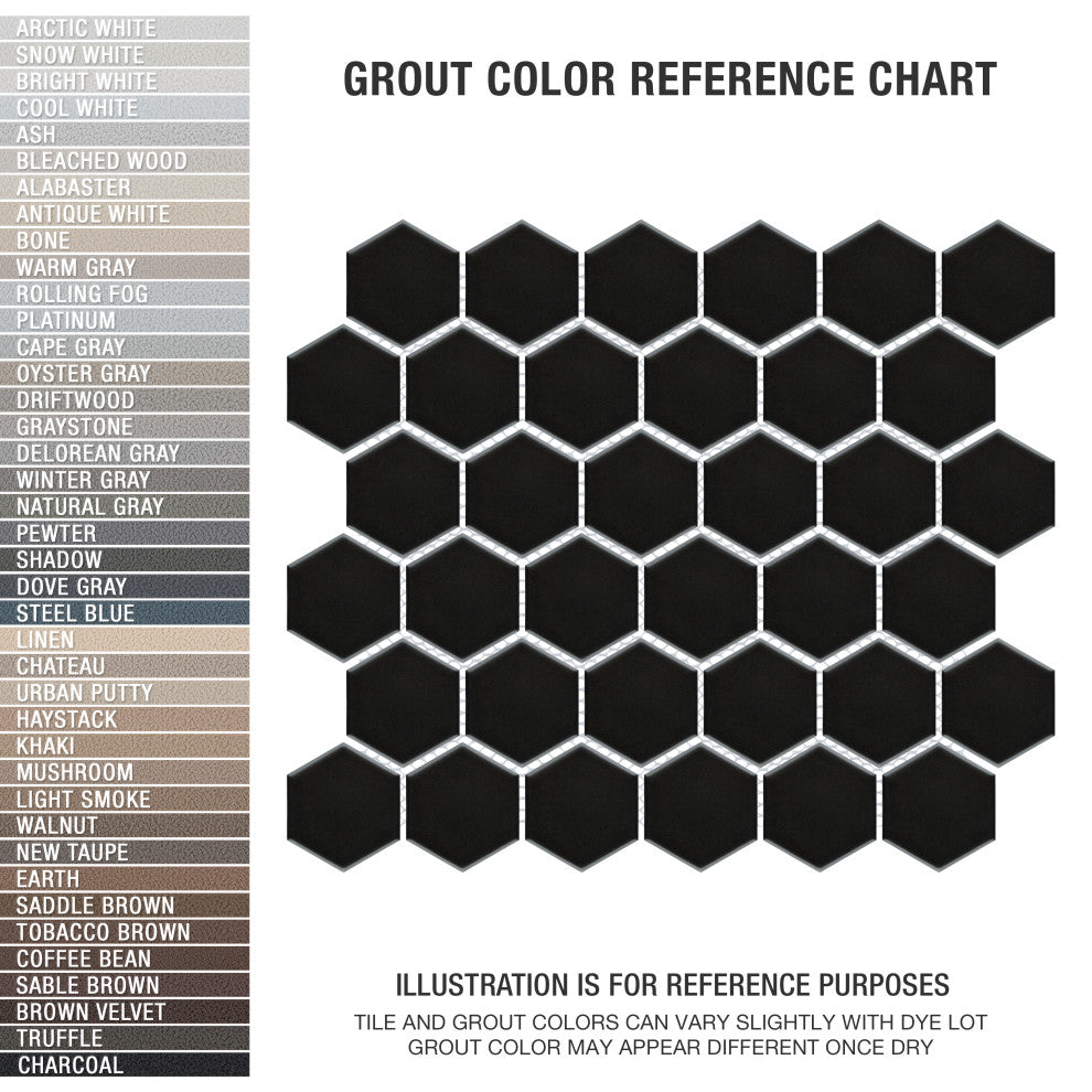 Metro 2" Hex Matte Black Porcelain Floor and Wall Tile