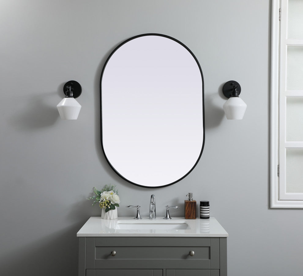 Metal Frame Oval Mirror 27X40 Inch, Black