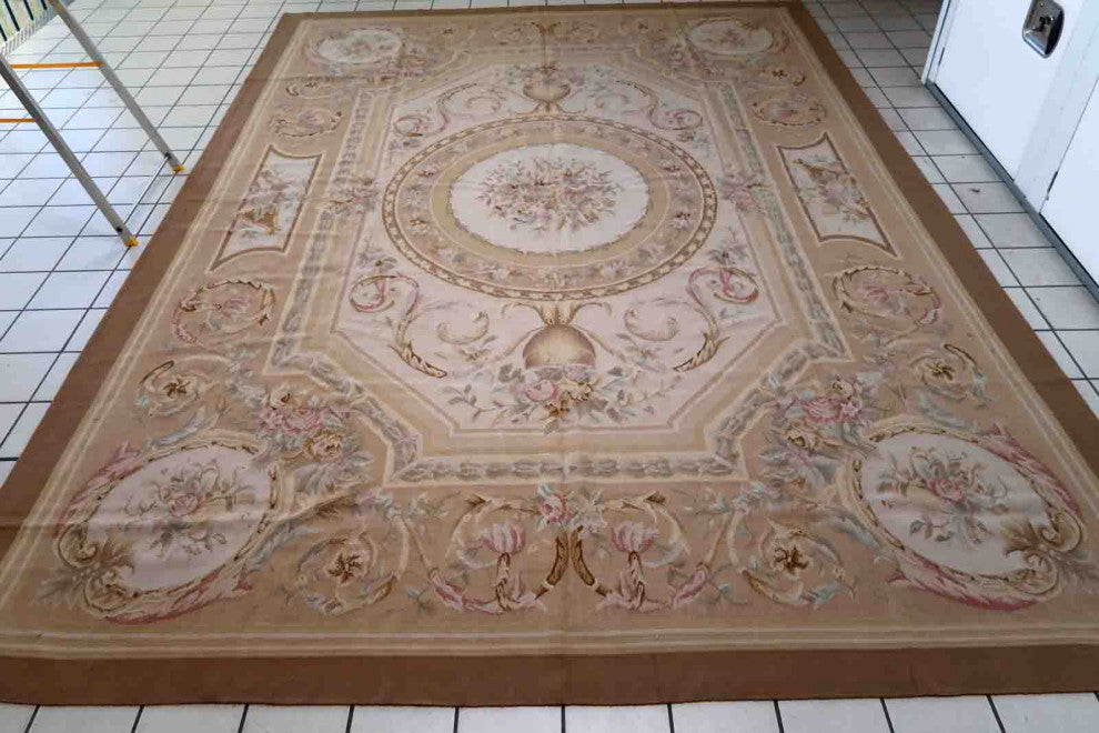 Handmade Vintage French Aubusson Rug 8.7'x12', 266cmx367cm, 1970s