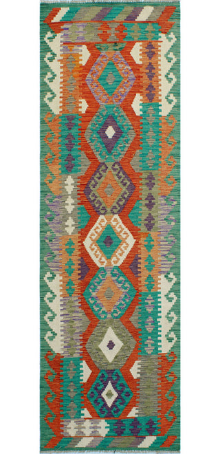Flatweave Walton Red/Green Runner, 2'10x9'3
