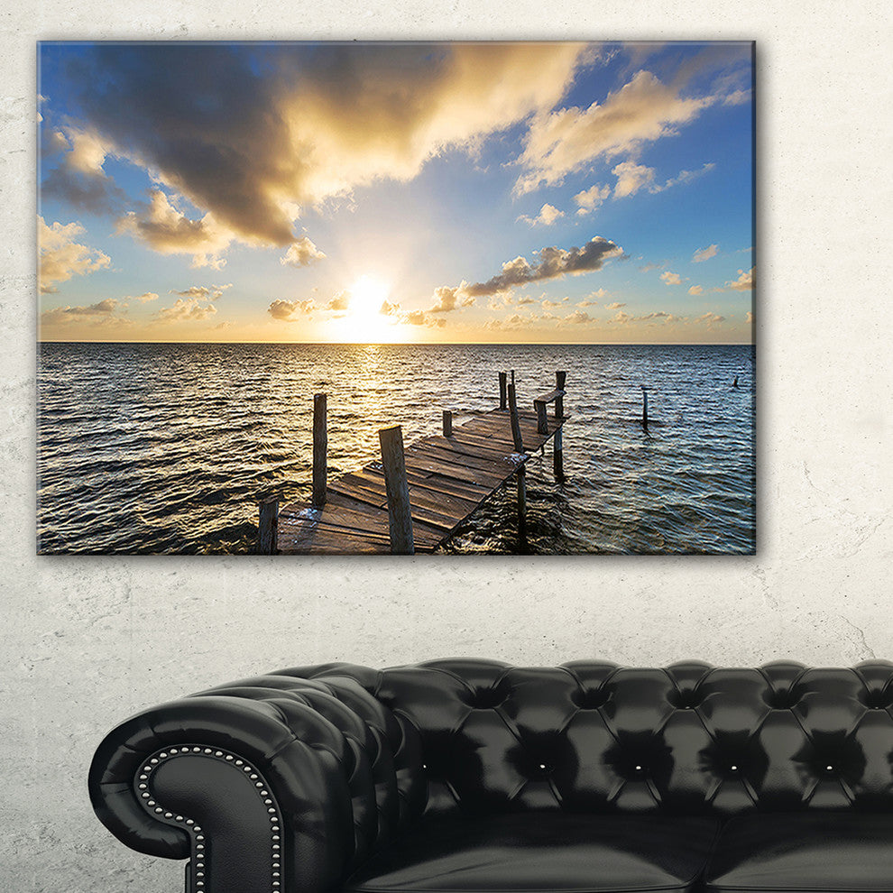"Abandoned Boardwalk in Seashore" Sea Bridge Canvas Art Print, 32"x16"