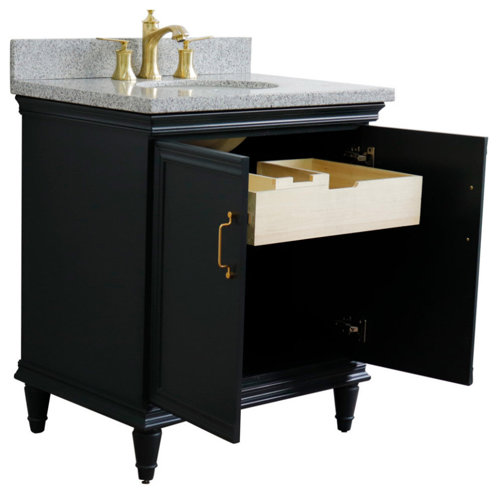 31" Single Vanity, Dark Gray Finish With Gray Granite And Oval Sink
