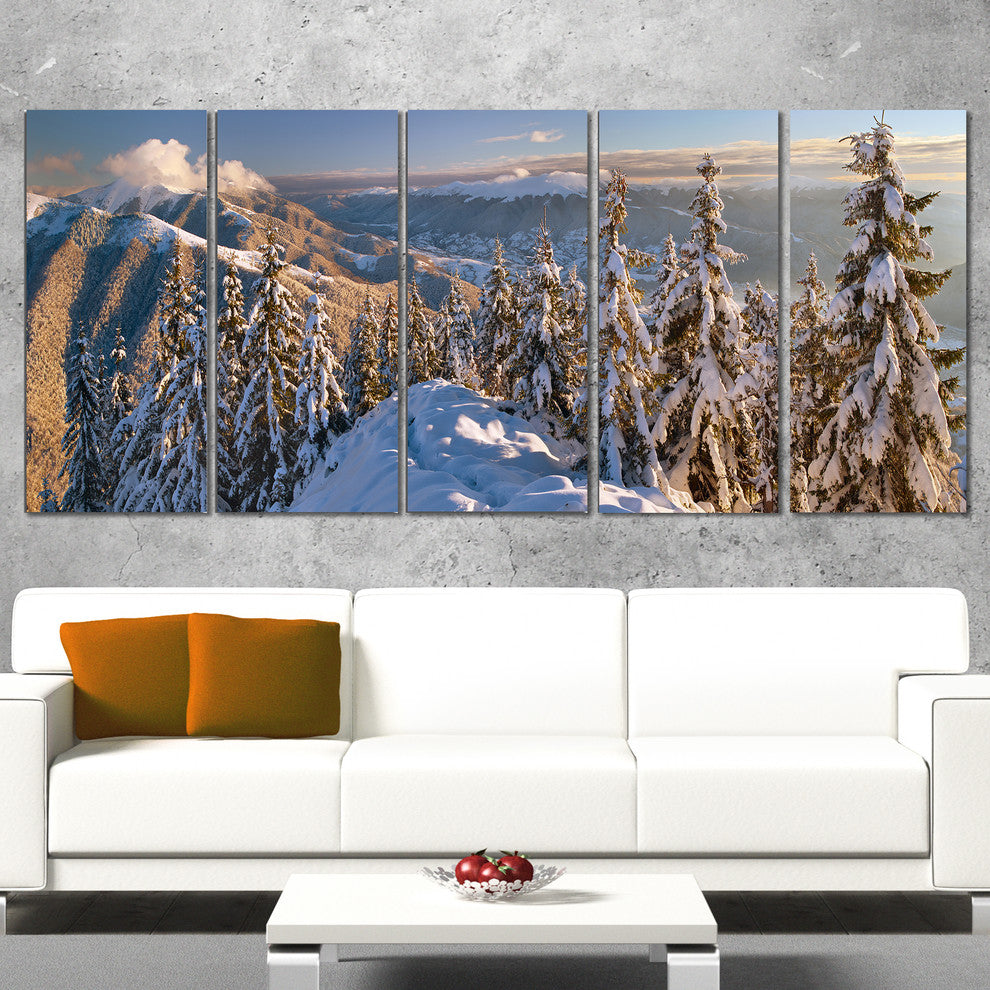 "Winter Carpathians Panoramic View" Landscape Wall Art, 5 Panels, 60"x28"