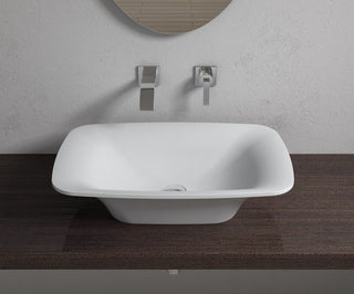 Polystone Rectangular Vessel Bathroom Sink, Matte White, No Faucet