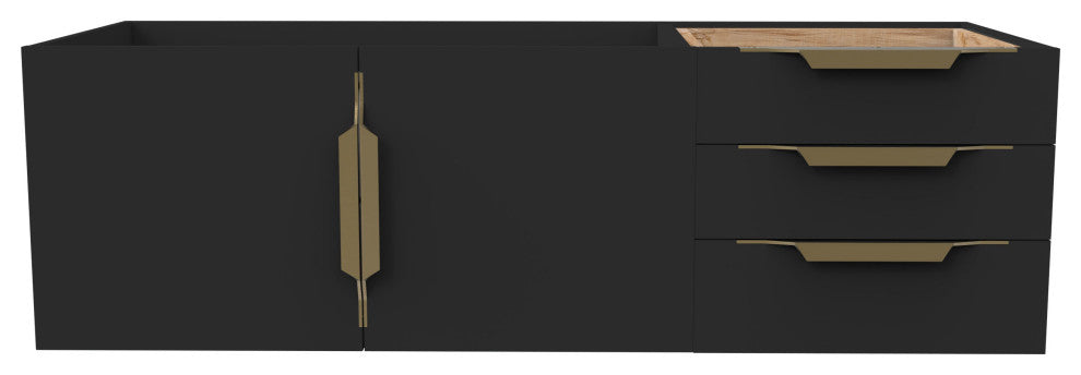 CastelloUSA Alpine 48" Wall Mounted Vanity, Base Only, Black, Gold Handles
