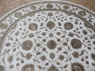 10x10 Round Handmade Ivory Tabriz With Silk Oriental Rug