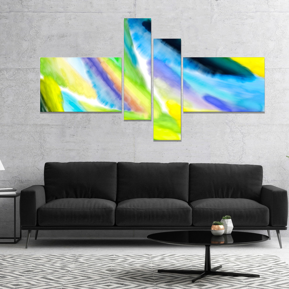 Green Vibrant Brushstrokes, Abstract Canvas Art Print, 60"x32", 4 panels