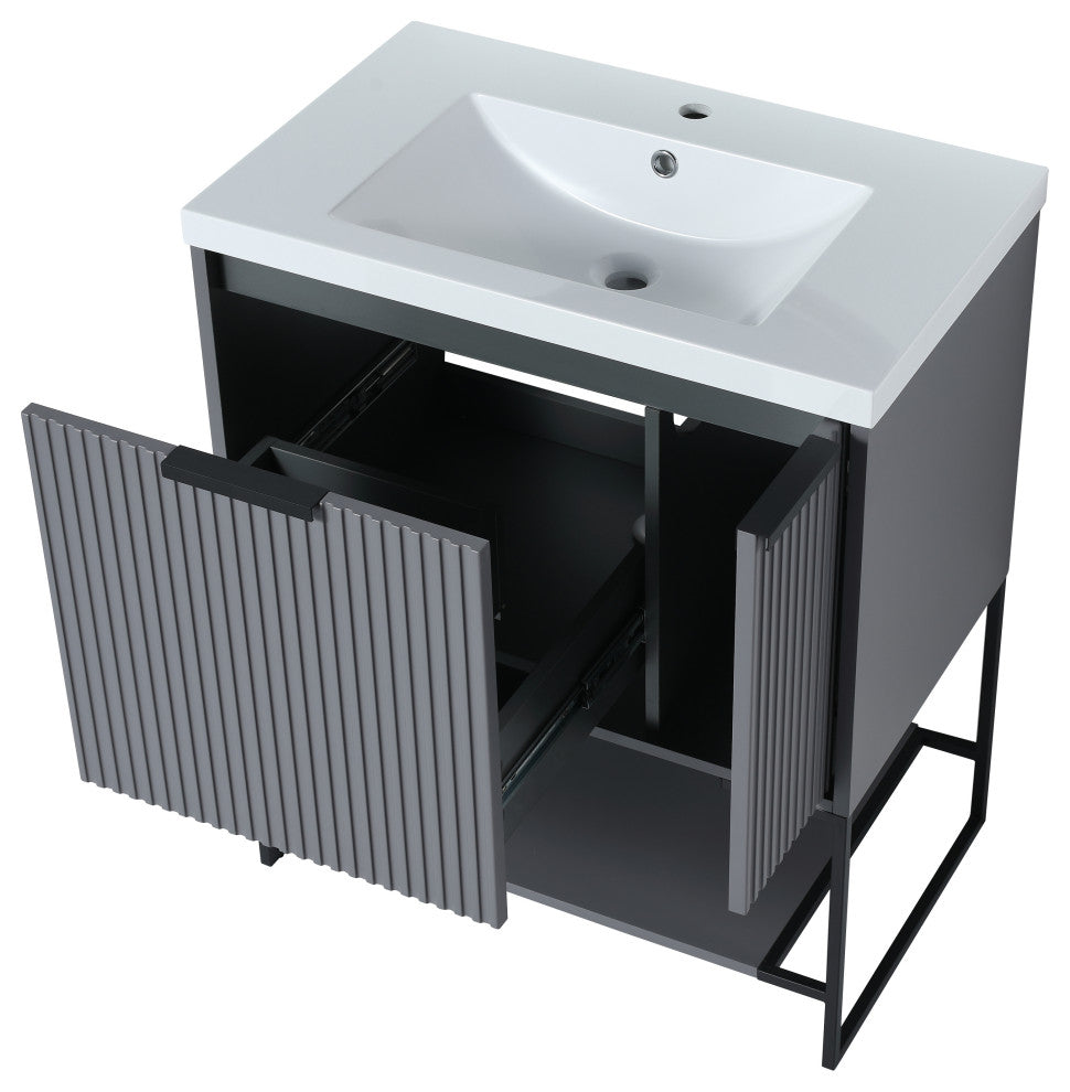 Plywood Freestanding Bathroom Vanity Set with White Ceramic Sink , Rock Grey, 30