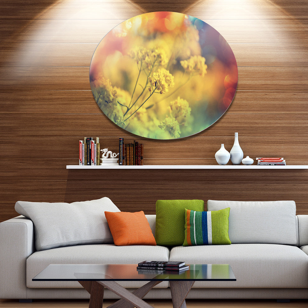 Light Little Yellow Flowers Background, Flower Round Wall Art, 11"