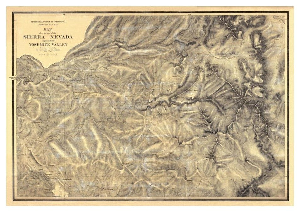 "Sierra Nevada adjacent to the Yosemite Valley, 1869" Paper Art, 24"x17"