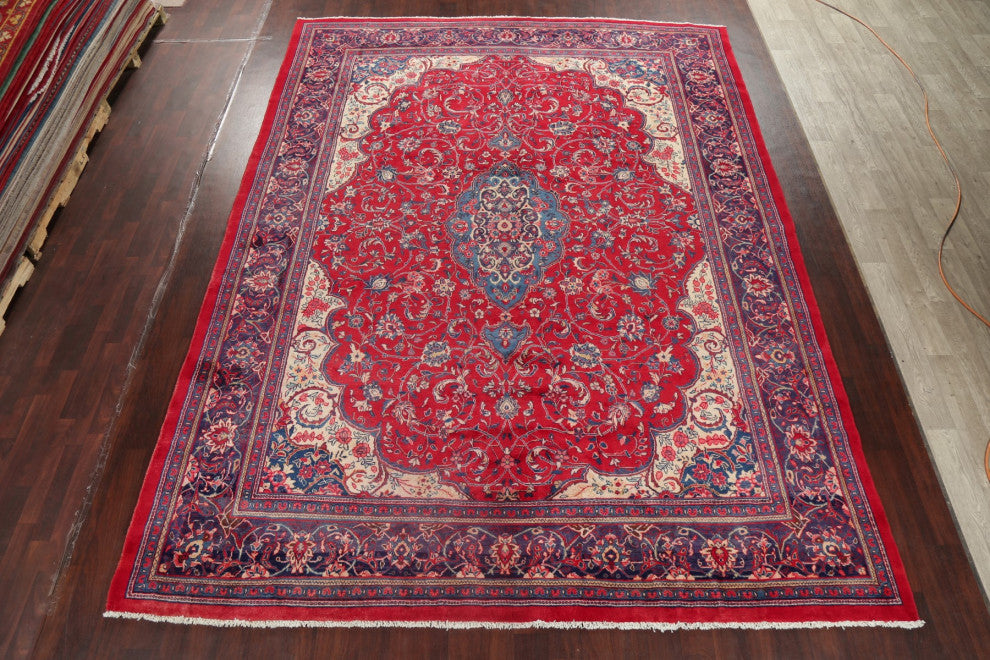 Consigned, Vintage Oriental Handmade Persian Traditional Area Rug, Red, 10x14