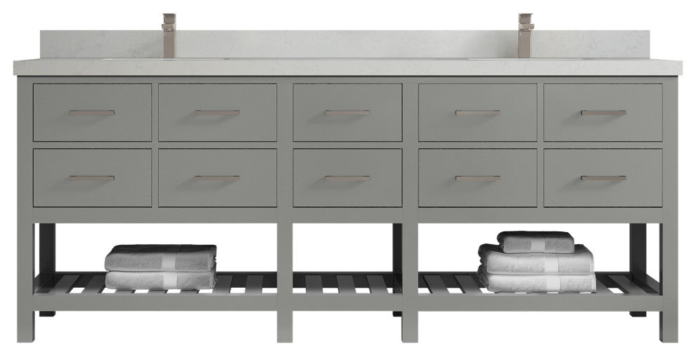 Parker 84 Double Sink Bath Vanity in Elephant Skin Gray  2" Carrara Quartz