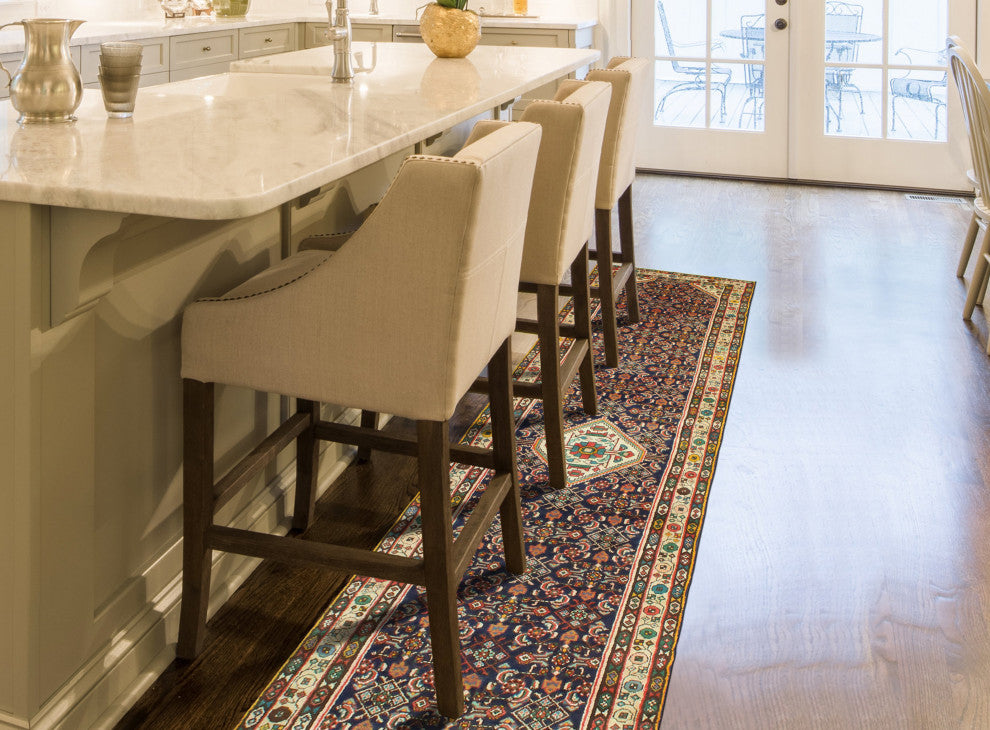 Fine Vintage Distressed Etta Navy/Ivory Runner, 3'4 x 13'0