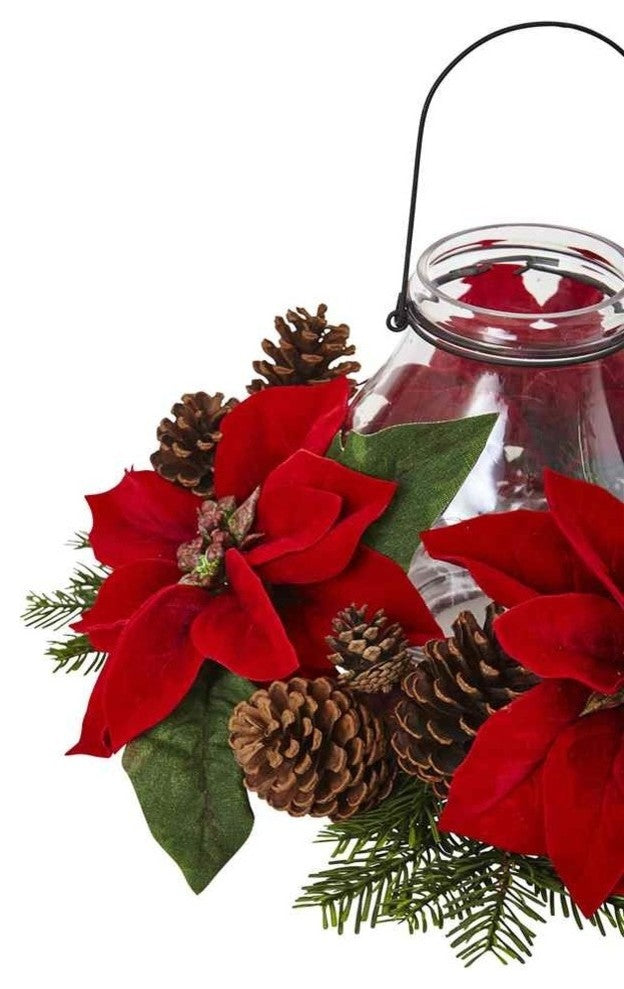 Poinsettia Pine & Pine Cone Candelabrum