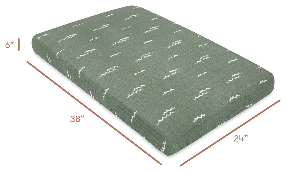 Mini Crib Sheet, GOTS Certified Organic Muslin Cotton, Ocean Waves