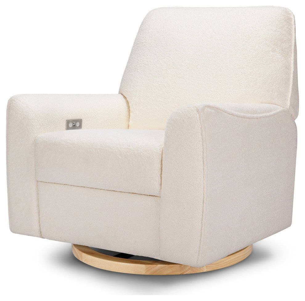 Sunday Power Recliner and Swivel Glider, Chantilly Fleece With Light Wood Base