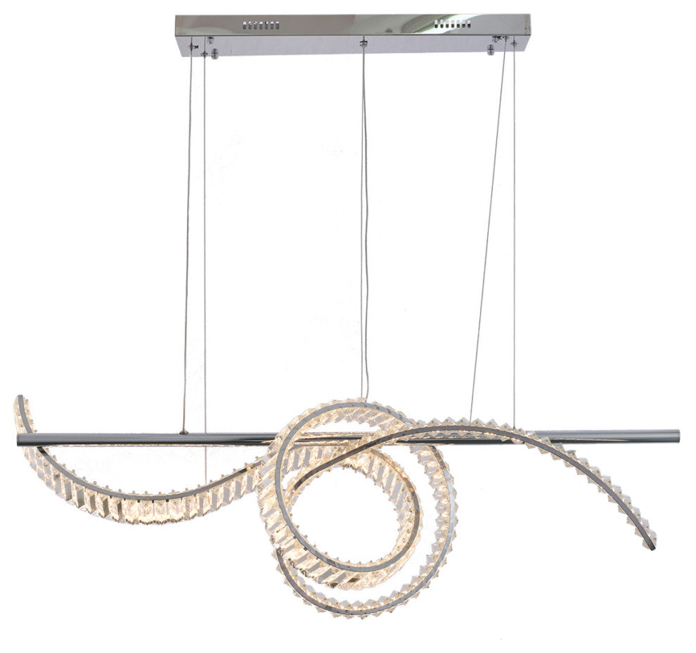 2-Light Dimmable Chrome Steel LED Chandelier With Clear Crystal