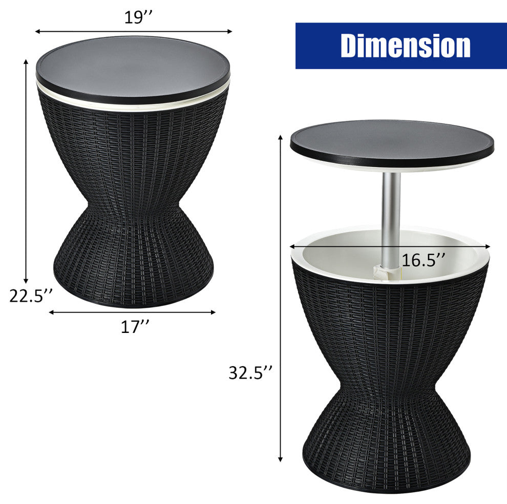 Costway 8 Gallon 3 in 1 Patio Rattan Cooler Bar Table Adjust Ice Bucket Black