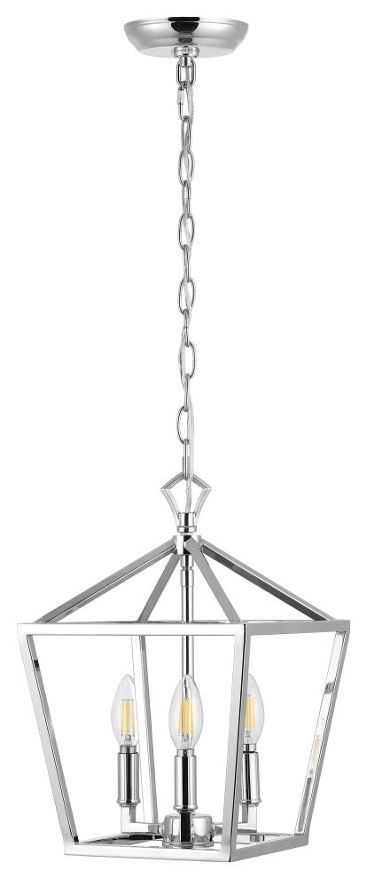 Pagoda Lantern Metal LED Pendant, Chrome, Width: 10"