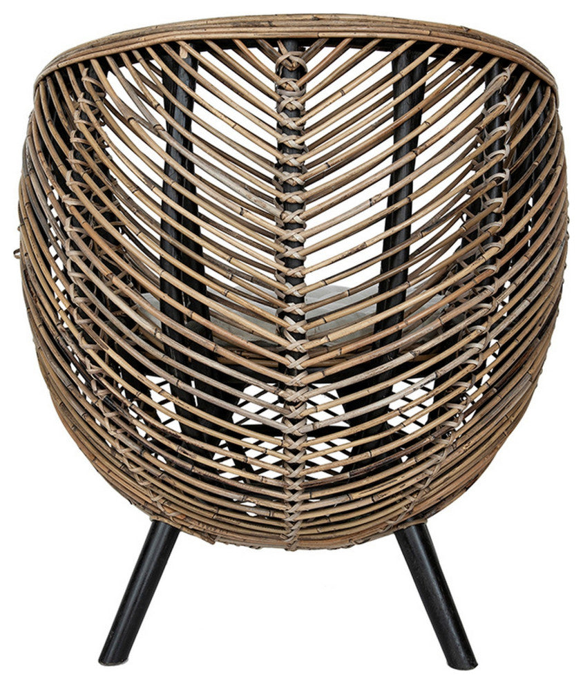 Benzara BM285199 27" Accent Chair, Rattan Frame, Curved Round, Brown, Black