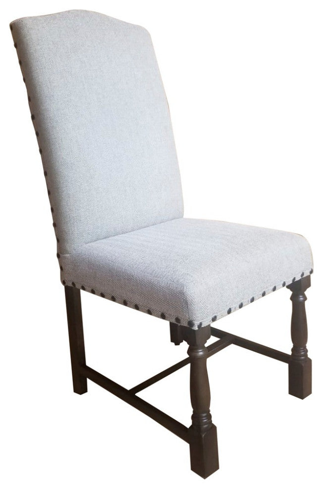 Gray Herringbone and Walnut Wood Dining Chair