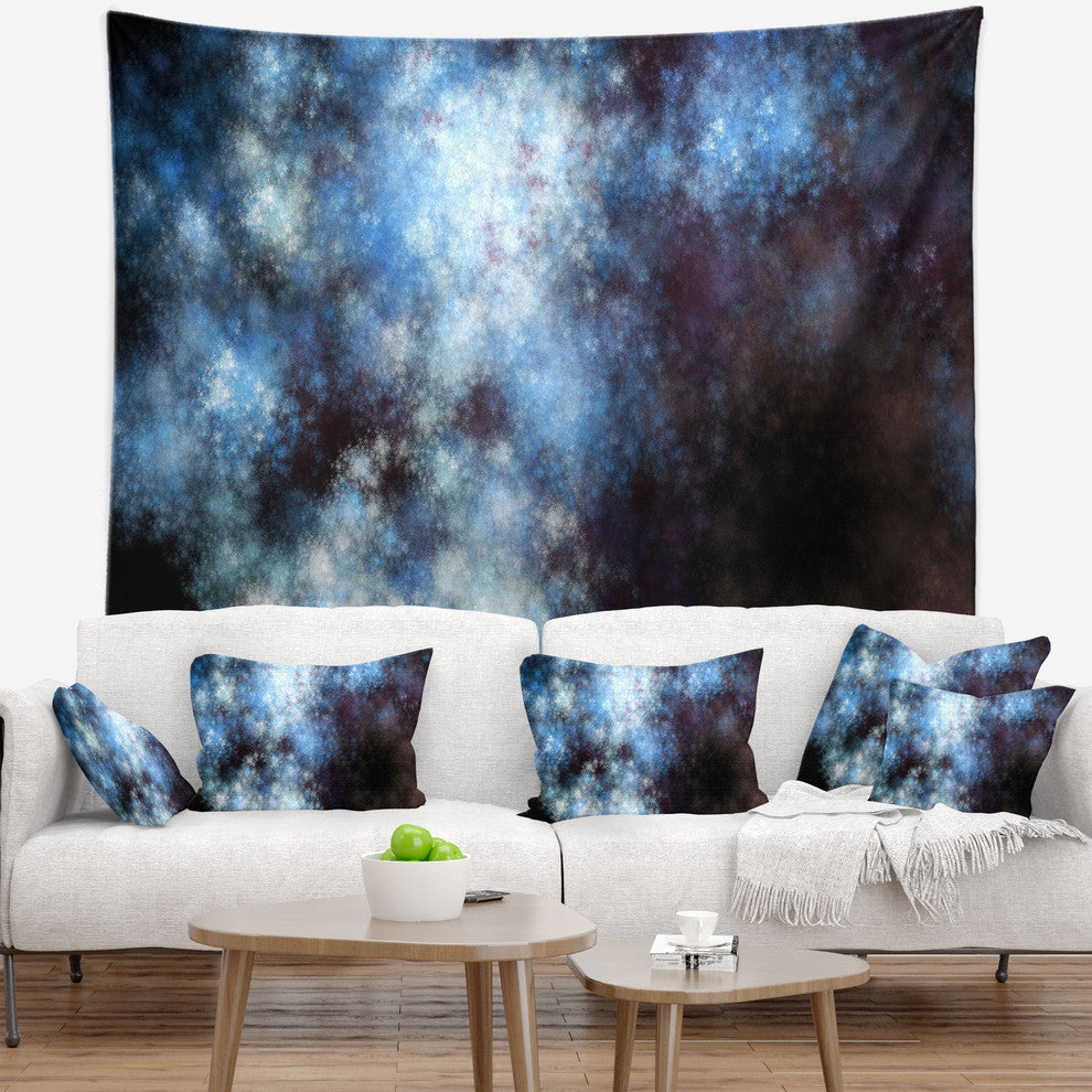 Blue White Starry Fractal Sky Abstract Wall Tapestry, 92"x78"