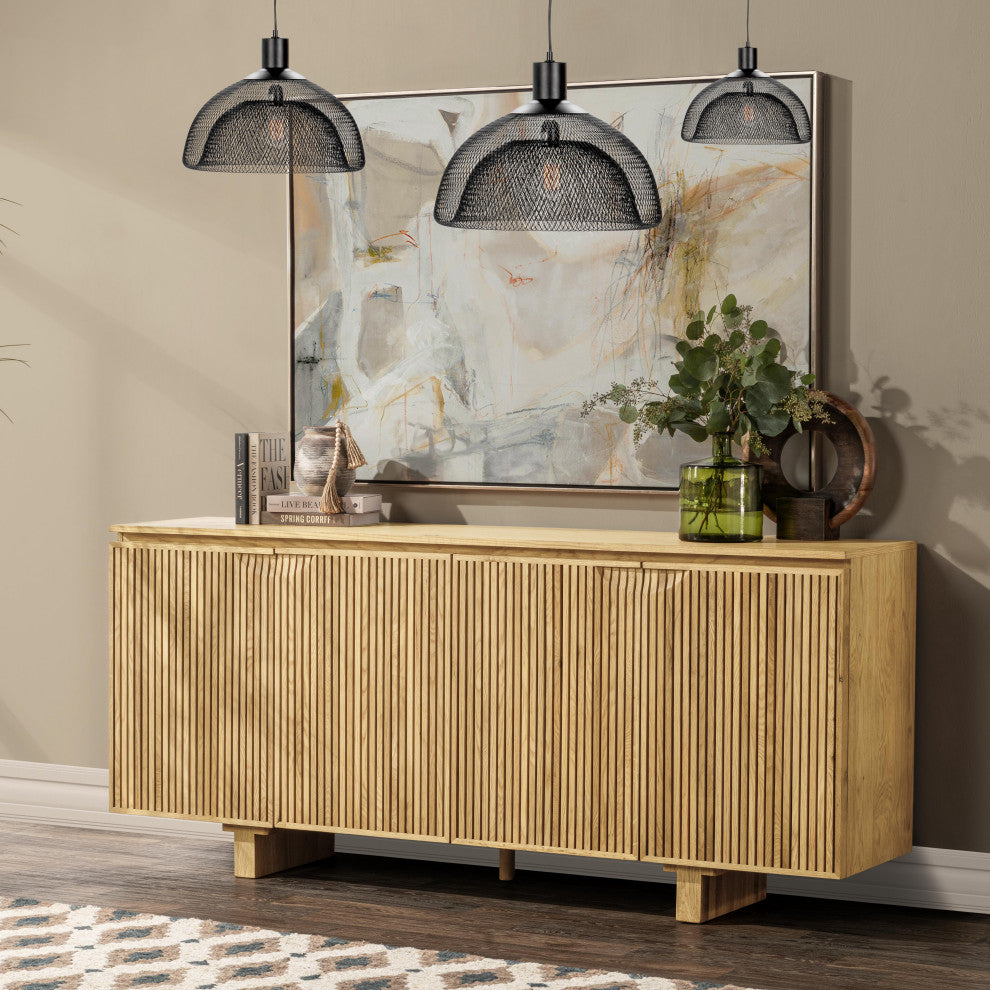 Roya 82" Oak Wood 3-Door Sideboard Buffet, Oak Brown, 4-Door