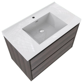MOM Wall Mounted Vanity, Gray Oak, 36", Single Sink, Wall Mount