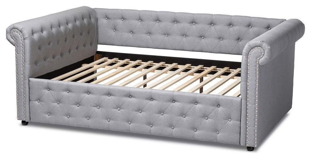 Janelle Contemporary Fabric Upholstered Daybed, Gray, Queen