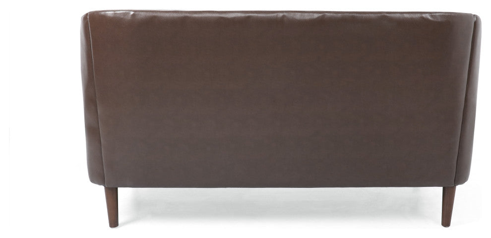 Jelm Contemporary Tufted Loveseat, Dark Brown, Pu + Birch