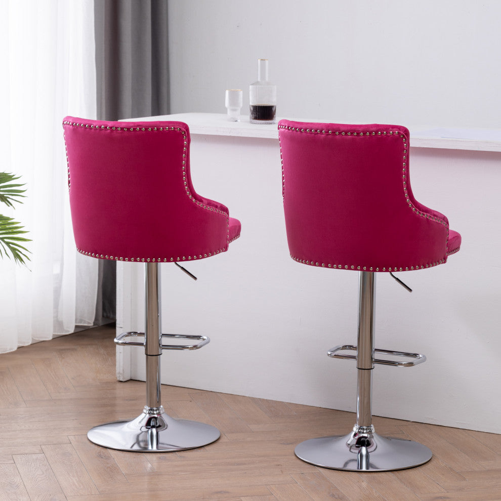 Upholstered 25"-33" Adjustable High Back Dining Stools Set of 2, Pink