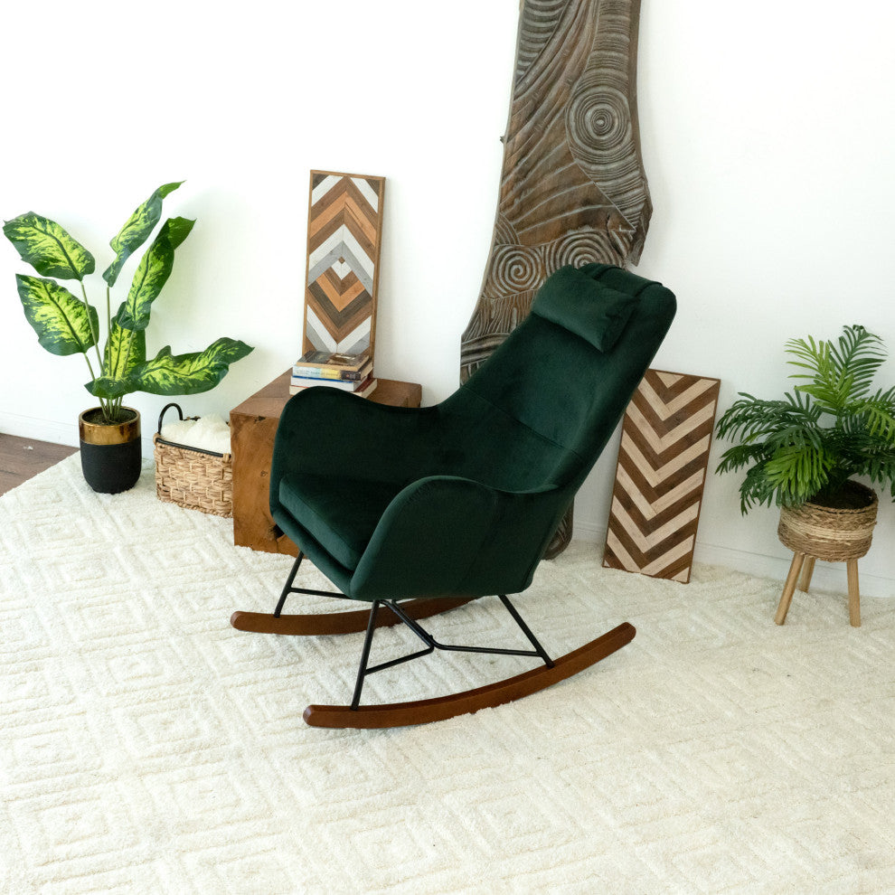Rumi Mid-Century Modern Indoor Nursery Rocking Chair, Dark Green