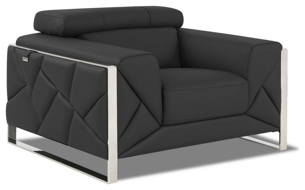 Mod Charcoal Gray Leather and Chrome Deco Accent Chair