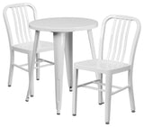 24" Round White Metal 3-Piece Table Set With 2 Vertical Slat Back Chairs