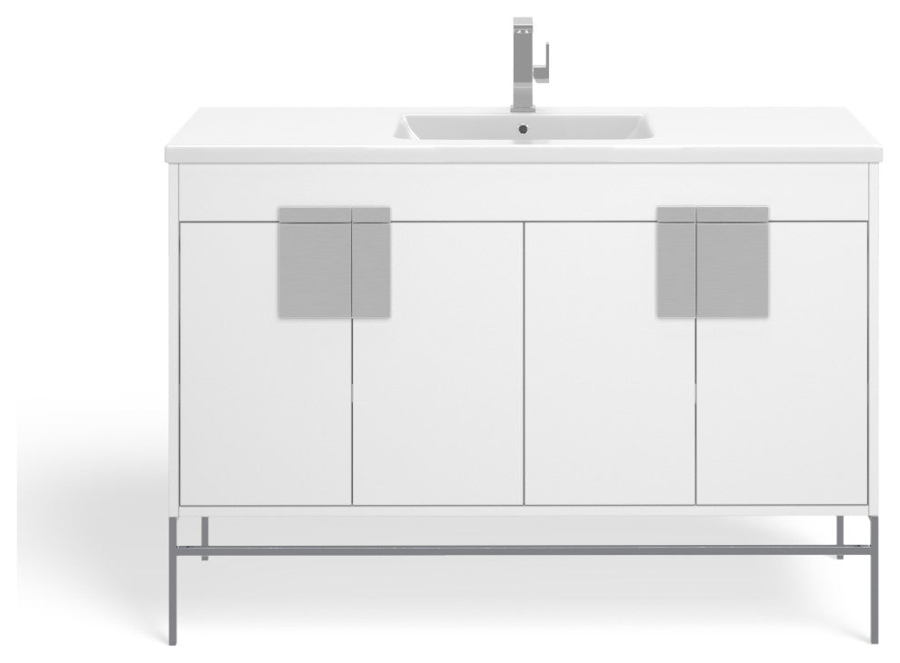 Lockhart Bath Vanity, White, 48", Polished Chrome Hardware, Single Sink, Freestanding
