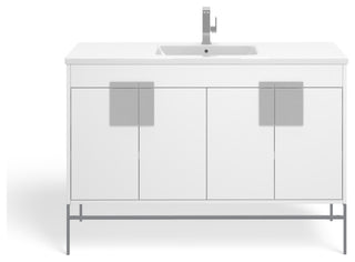 Lockhart Bath Vanity, White, 48", Polished Chrome Hardware, Single Sink, Freestanding
