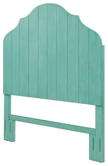 Solid Wood Queen Headboard, Grooved Rubberwood, Curved Top, Teal
