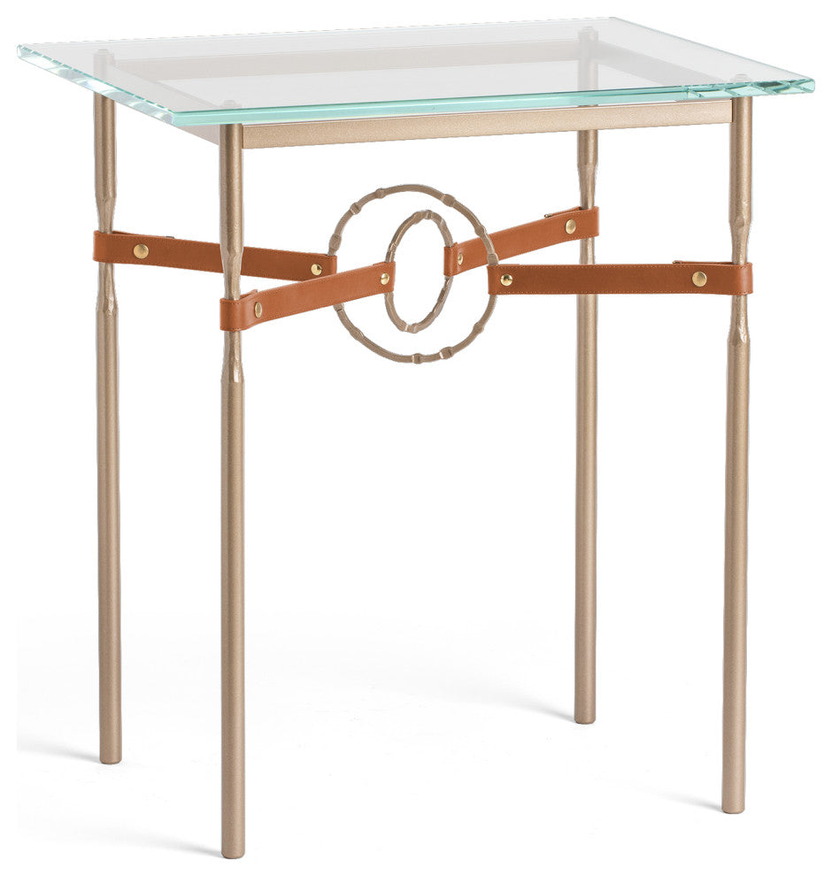Equus Side Table, Soft Gold Finish, Soft Gold Accents, Chestnut Leather Strap