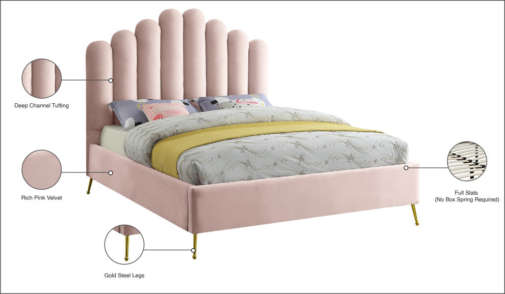 Lily Velvet Bed, Pink, King