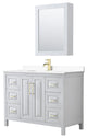 48"SGL Vanity White, White Cult. Marble Countertop, Sink, Med.Cabinet, Gold Trim