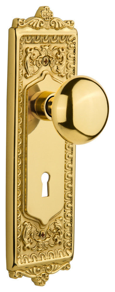 Single Egg and Dart Plate With New York Knob, Unlacquered Brass