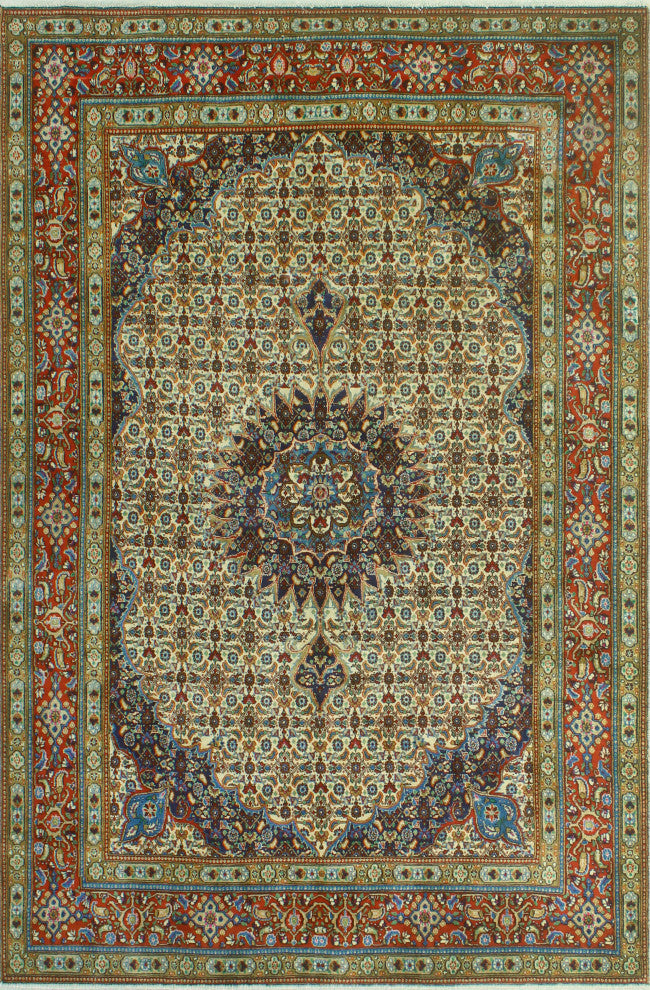 Fine Vintage Distressed Colby Ivory/Red Rug, 6'6x9'8